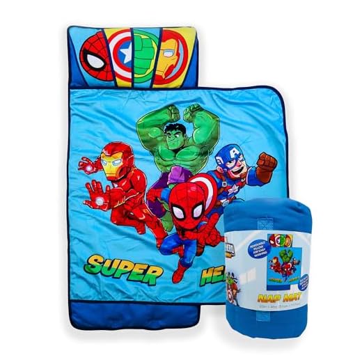 Marvel Super Hero Adventures Hero Time Nap Mat - Built-in Pillow and Blanket Featuring The Avengers - Super Soft Microfiber Kids'/Toddler/Children's Bedding, Age 3-5 (Official Marvel Product)
