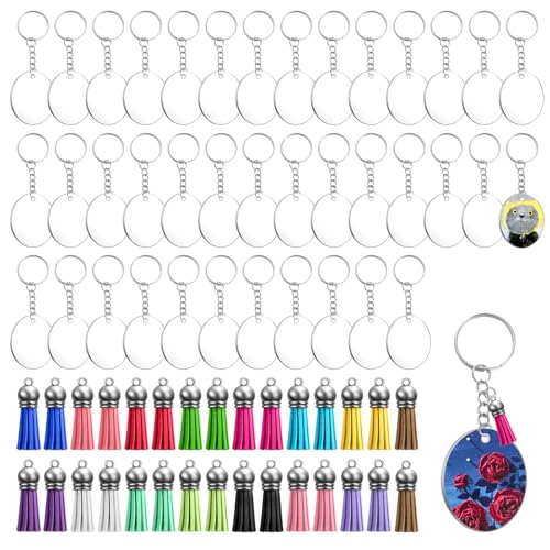 UOCAI 120 llaveros de acrílico, acrílico transparente con círculo, juego con llavero, espacios en blanco transparentes con agujeros