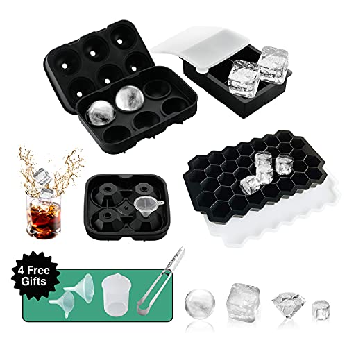 Lebabo sphere ice cube mold for freezer 4 pack silicone…