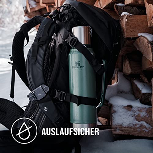 Stanley Classic Legendary Thermos Flask, 1 Litre, Hammertone Green, Stainless Steel Thermos Flask, BPA-Free, Thermos Keeps Hot for 24 Hours, Lid Also As a Drinking Cup, Dishwasher Safe