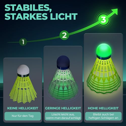 Image of HIRALIY LED Badminton Birdies 6 /12 PCS, 360 Glow in The Dark Nylon Badminton Shuttlecocks for Night Play, 2 Color Impact-Resistant Light Up Balls with Stable Glowing, Outdoor Backyard Family Games