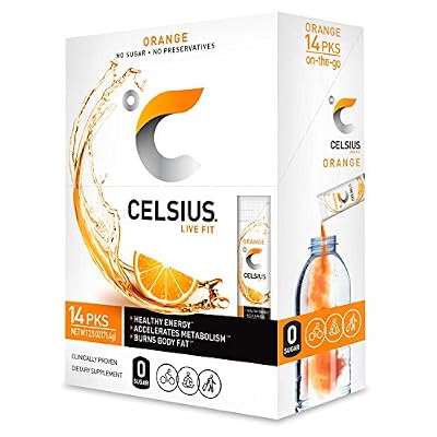 CELSIUS Zero Sugar Energy Drink & Powder Stick Bundle, Orange