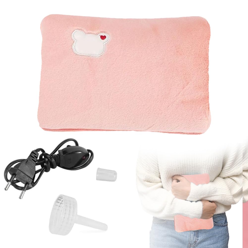 Bolsa De Agua Térmica Recargable, Bolsa De Agua Caliente Eléctrica, Con Forro De Felpa Suave,Útil Como Calentador De Manos Y Calentador De Pies, Rosa