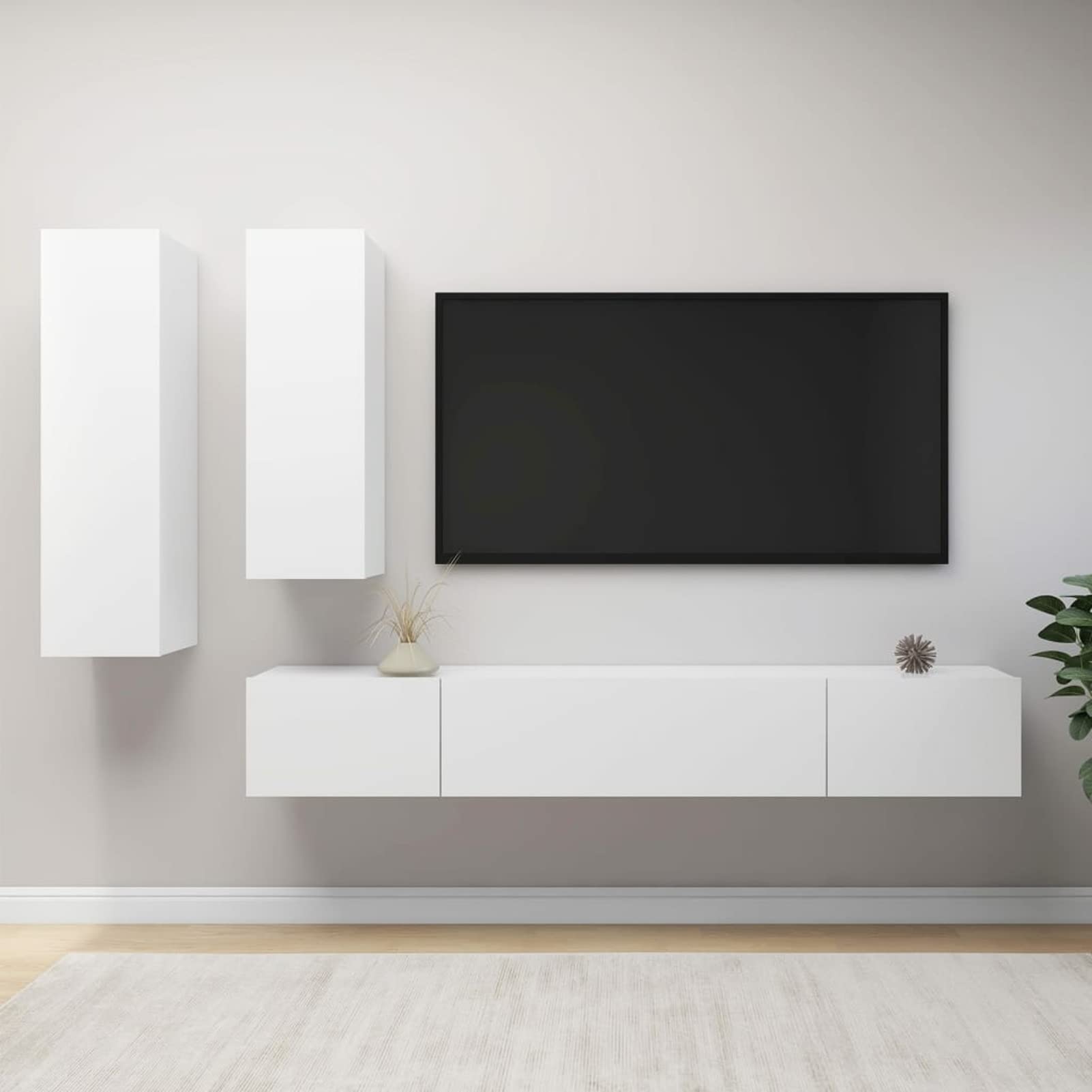 Set di Mobili Porta TV 4 pz, Moderni, Facile da Pulire, Bianco in Truciolato