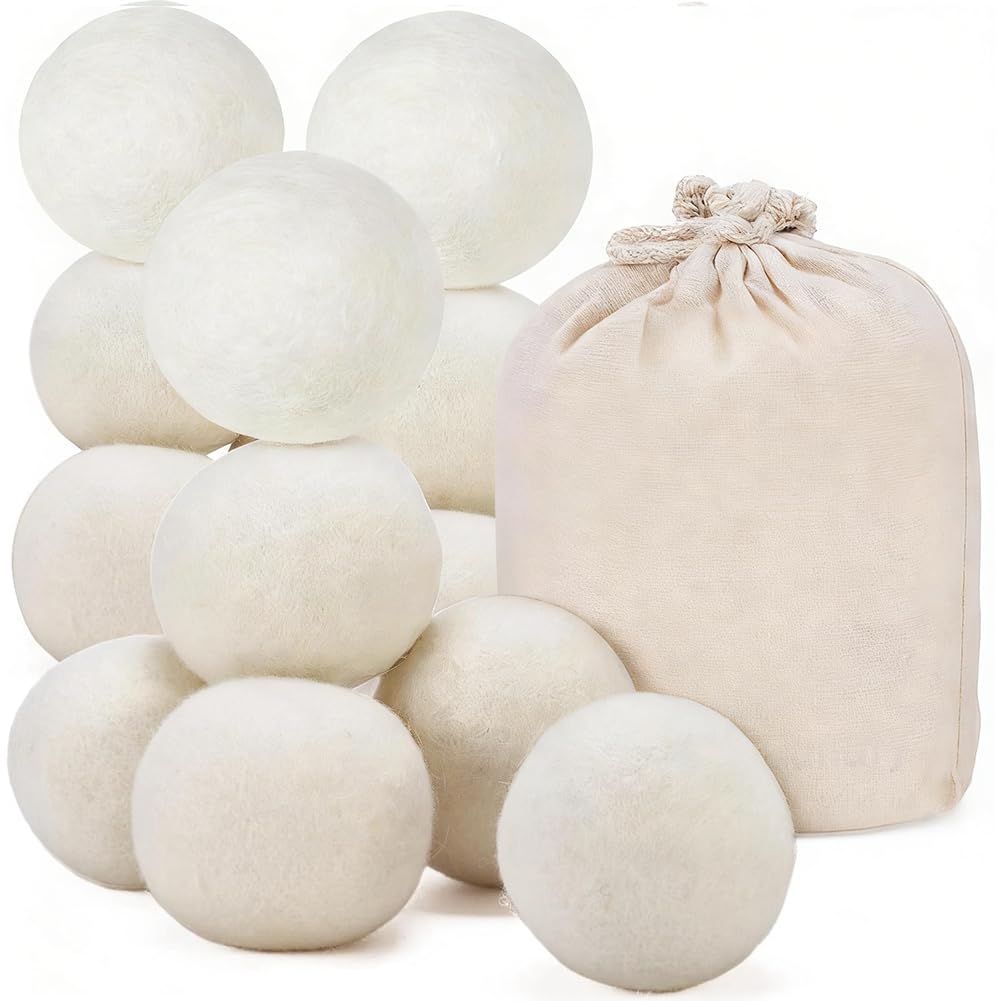 Hndhbfgrt 12 Pack Natural Wool Dryer Balls, Reusable, Wrinkle Reducing & Drying Time Saving Laundry Balls
