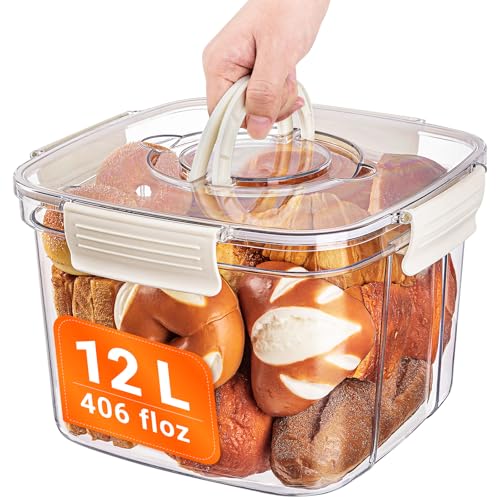 Gracenal Bread Box for Kitchen Countertop, 12L/406floz Airtight Food Storage Containers with Lids, Flour Container for Homemade Sourdough Bread, Portable with Handle, Clear Plastic