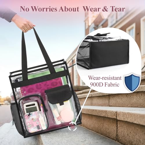 Image of PACKISM Clear Tote Bag for School - Large Heavy Duty Clear Tote for Girls | See Through PVC, Wide Zipper Opening, Front Pocket Keeps Essentials Visible for Students, Class, Work, Daily Carry, Age 12+