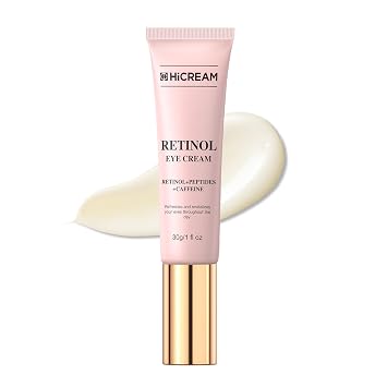 Hicream Eye Cream for Fine Lines, Wrinkles, Dark Circles & Puffiness Anti-Aging Under Eye Cream with Retinol & Caffeine Hydrating & Smoothing Gentle Formula for All Skin Types, 1 fl. oz HCR5869