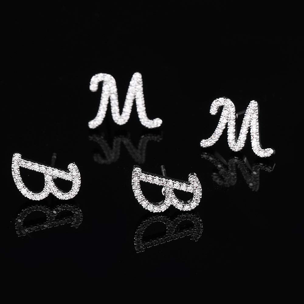 Initial Letter Earrings Shiny Small Dainty Statement Stud Earrings Personalized Earrings for Women Silver - Image 4