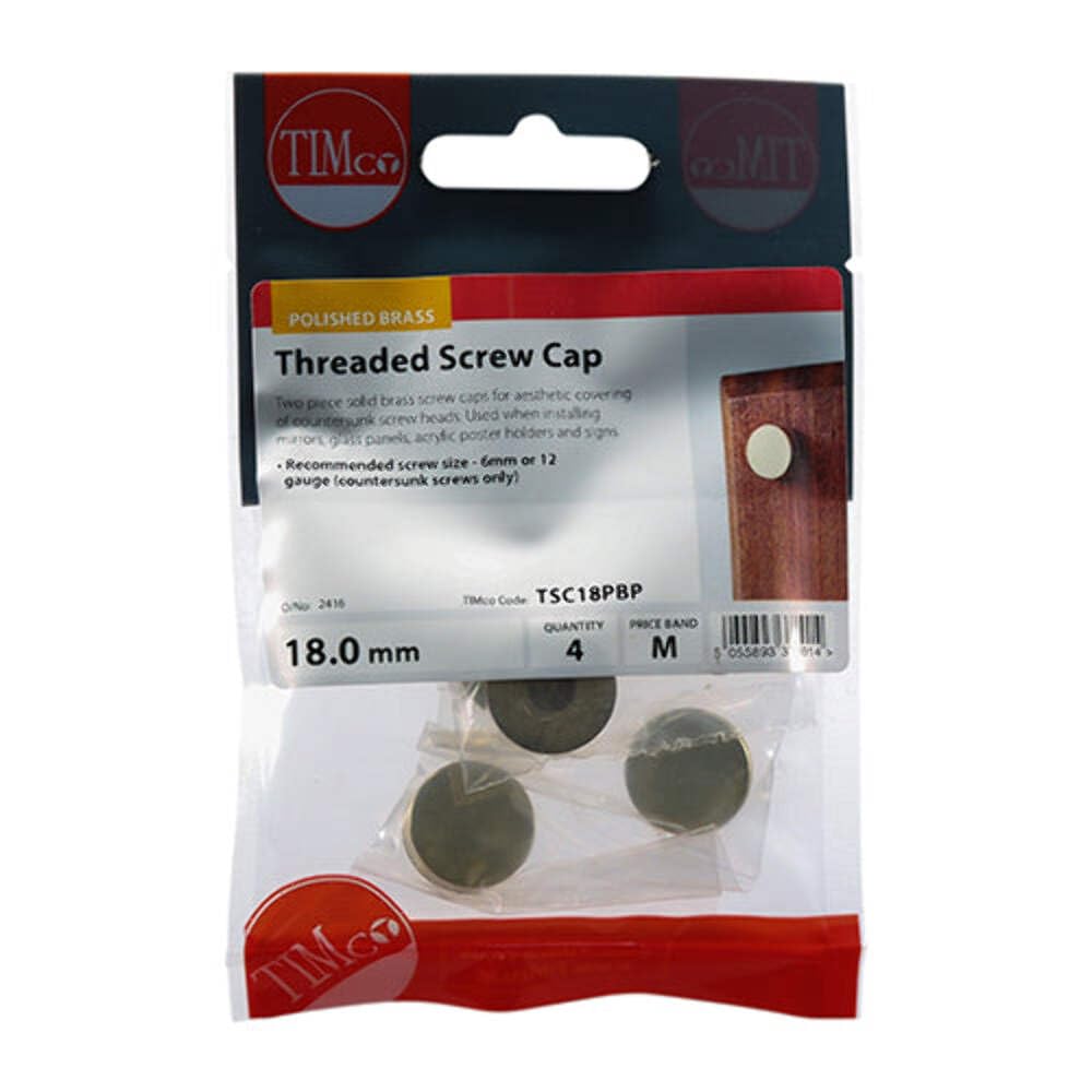 TimcoThreaded Screw CoverSolid BrassPolished Brass (Size 18mm4 Pieces) from B&Q