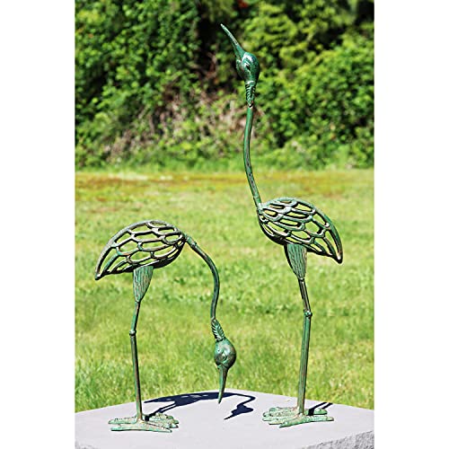 Seraphic Cast Iron Metal Crane/Heron Bird Garden Sculptures Statues For Indoor Or Outdoor Lawn Decor, Antique Green, Set Of 2 #TOP1
