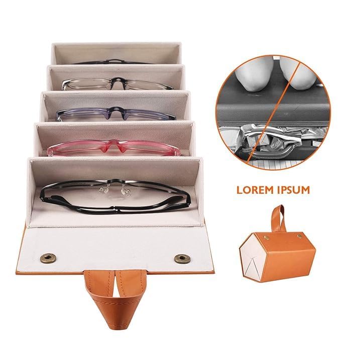 VANSHORA 5 Layer Sunglasses Organizer Box PU Leather Foldable Travel Eyewear Storage Case with Hanging Strap and Snap Closure Portable Glasses Holder Display Bag for Men Women Accessories 2