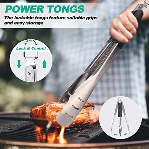 HAUSHOF Large Grill Accessories Heavy Duty BBQ Set Gifts for Men/Women - Premium Stainless Steel Spatula, Fork & Tongs, Barbecue Utensils Tool Kit Gift for Grilling Lover Outdoor by HAUSHOF - Used condition - Image 3