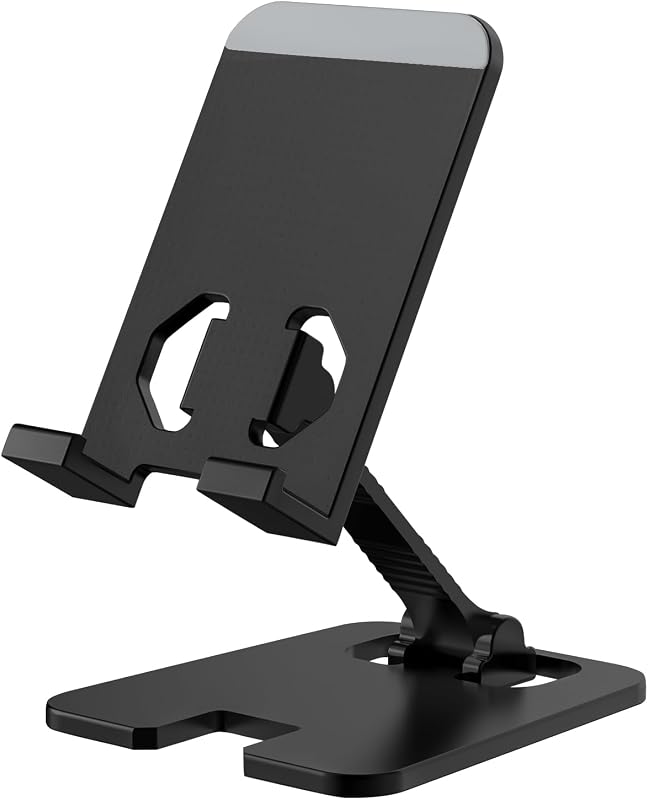 Adjustable Cell Phone Stand Metal, Foldable Desktop Cellphone Stand with Anti-Slip Base and Convenient Charging Port, for Phone 17 16 15 14 13 12 11 Pro Xs Xs Max Xr X 8, All Phones
