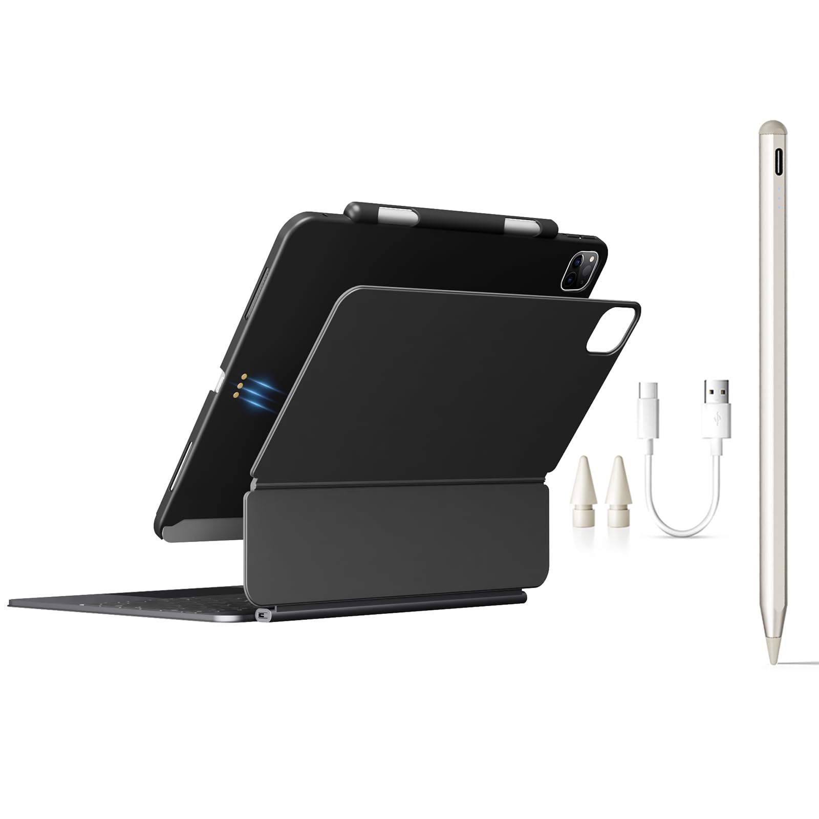 edaiser Magic Aluminum Keyboard Case + Stylus Pen + Magnetic Cover for iPad Air 13" (M3&M2) & iPad Pro 12.9" (3-6th Gen)