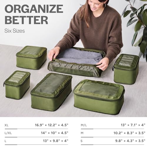 Image of Aerotrunk Compression Packing Cubes for Travel - Luggage Organizer Bags - Double Zipper Packing Cubes for Suitcases (12-Pack, Olive)