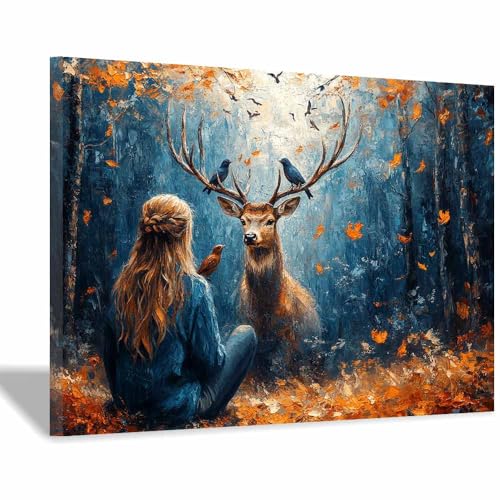 Tableau de Noël cerf bleu 50x70cm encadré pour masquer un mur vide sans effort