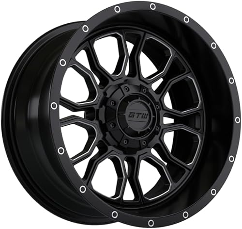 GTW Volt - Rueda de aluminio para carrito de golf de 14 pulgadas de 14 x 7 pulgadas, pernos 4-4, desplazamiento 3:4 (negro mate/mecanizado)