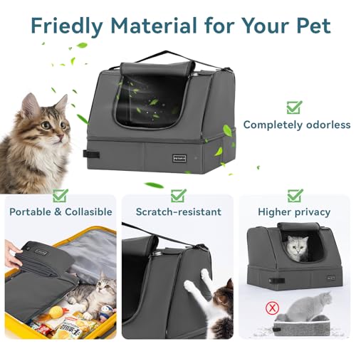 Image of PETSFIT Portable Cat Litter Box - Removable 2-Layer Leak-Proof Lining, Scratch-Resistant Fabric with Sturdy Support Frame, Travel & Collapsible Cat Litter Box Grey