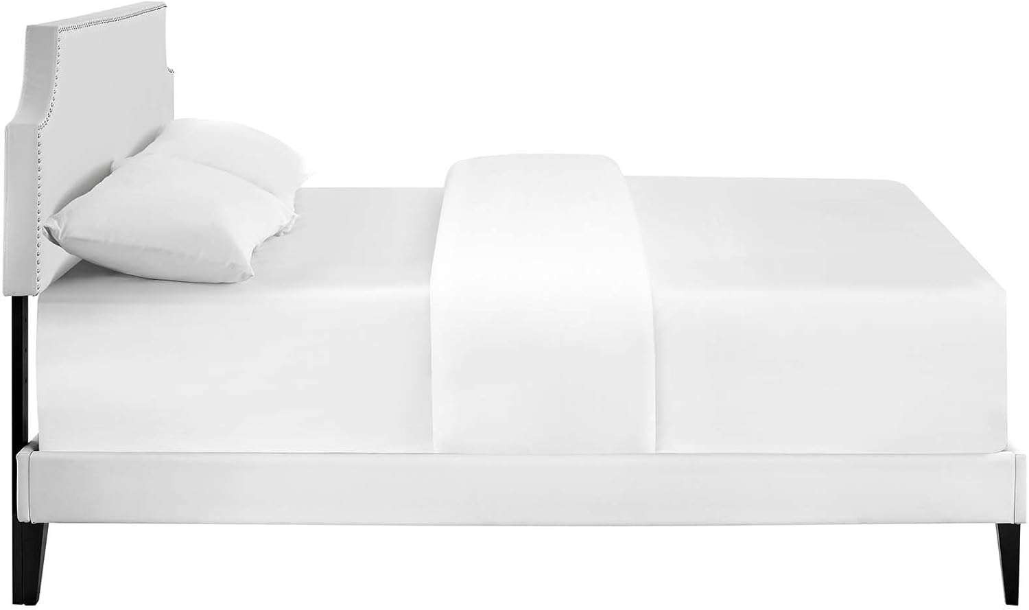 Modway Corene Faux Leather Upholstered Queen Platform Bed Frame With Tapered Legs in White