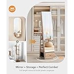 Nicetree 360°Swivel Jewelry Cabinet, Rotatable Full Length Mirror with Jewelry Storage, Standing Jewelry Armoire Organizer, Lockable Jewelry Organizer with 3 Rear Shelves, Bottom Drawer, Toasted Oak - Image 4