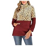 EHSIJAI Formelle Anzüge für Mädchen Halloween Damen Herbst und Winter Leopard Print 1/4 Reißverschluss Cardigan Sweatshirt Langarm Casual Pullover Tops Frauen Skihose, rot, M