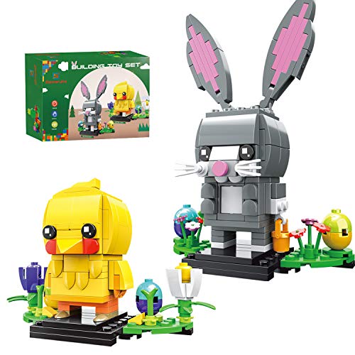 Easter Bunny and Chick Building Kit - Easter Toy Gift for Kids Age 6+, Easter Egg Filler or Easter Basket Stuffer Toy, Easter Bunny Building Brick , Kids Building Block Animals (A)