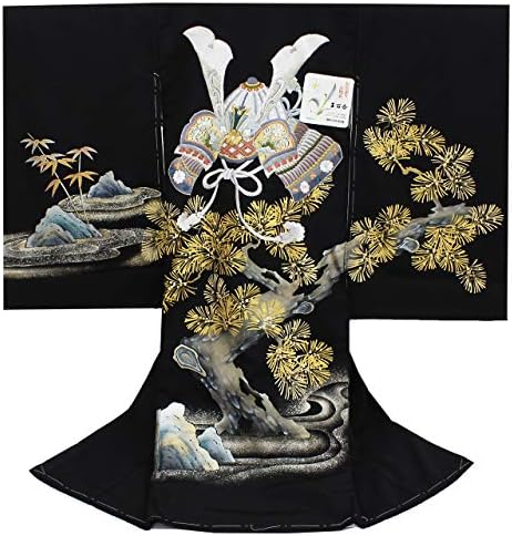 超美品　お宮参り 　正絹　産着　初着　現代　着物　男の子　男子　黒　馬　武士 正絹] お宮参り 男の子 初着 産着 鷹と小槌に富士 黒色 のしめ 一つ身