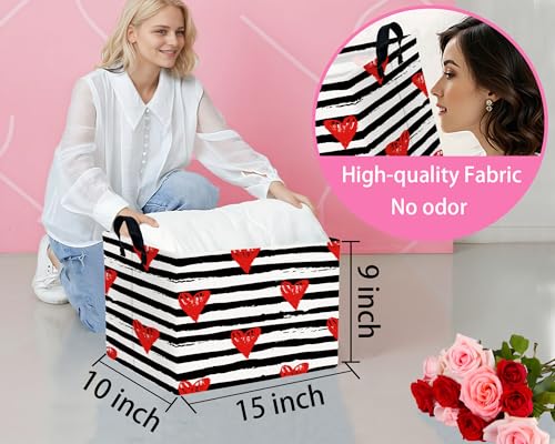 Image of Valentines Day Basket for Kids Heart Shaped Empty Storage Bins for Gifts with Handles Room Decor (Black Dash Red Love)