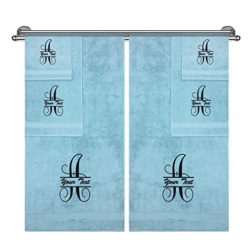 Monogrammed Towel Set, Hotel & Spa Quality, Super Soft, Highly Absorbent, Bathroom Sets, 100% Cotton Personalized 6 Piece Towel Set, Includes 2 Bath Towels, 2 Hand Towels, 2 Washcloths, Aqua #TOP4