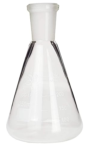 EF250-2440 Frasco de vidrio Gsc Erlenmeyer, 8.5 fl oz con graduaciones y juntas de vidrio molido 2440, vidrio de borosilicato, capacidad de 8.45351