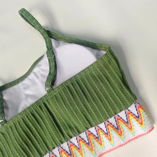 Image of Girls Swimsuit Two Piece Teen Bathing Suit High Waist Textured Bikini Set Woven Girls Swimwear 9-16Y