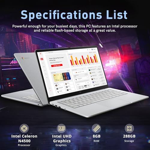 Image of ASUS Chromebook CX 14 inch FHD Touchscreen Laptop, Intel Celeron N4500, 8GB LPDDR4X, 288GB Storage (128GB eMMC+160GB Docking Station Set), Intel UHD Graphics, HD Camera, WiFi 6, Chrome OS, Pure Gray