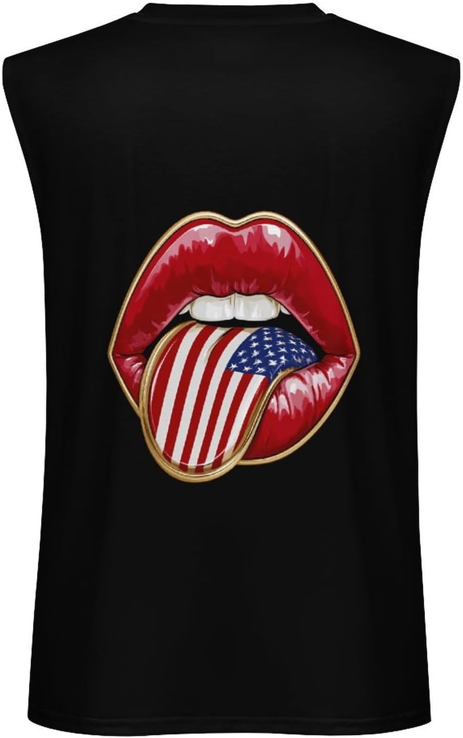 Lips with U.S. Flag Men Summer Sleeveless Crew Neck Top 5XL