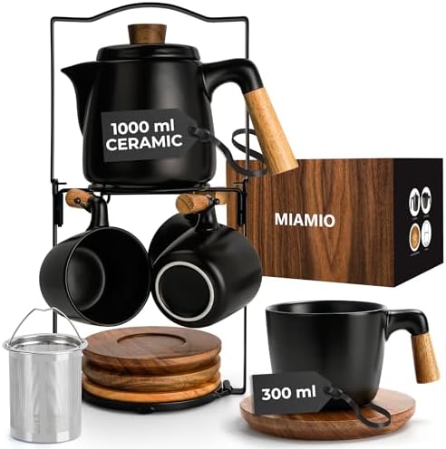 MIAMIO – 1000 ml Ceramic Tea Pot Set with Infuser and Cups/Tea St...