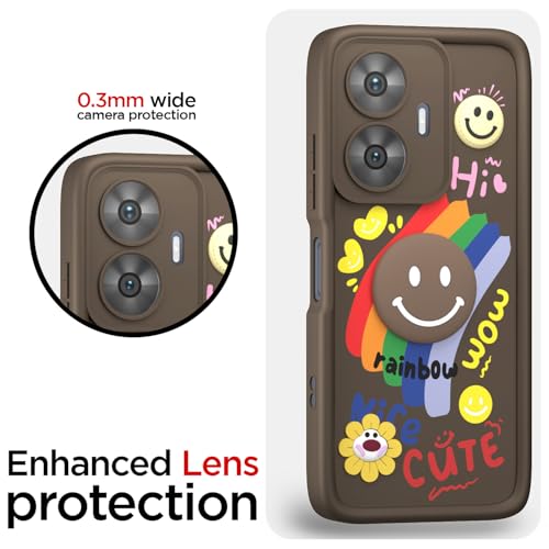 Image of Pikkme Back Cover for Realme Narzo N55 / Realme C55 | Soft Silicone| Cute Rainbow Smile & 3D Cartoon Flower Design | Shockproof Raised Camera Protection Bumper Case (Brown)