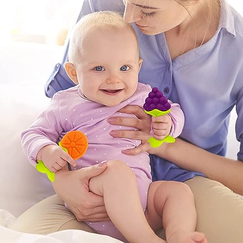Image of DKB Infants Silicone Teether Ideal Teether For 6 To 12 Months Baby, Bpa Free Teething Toys For Babies, 3 Pcs Same Design Color Blue,Red & Pink