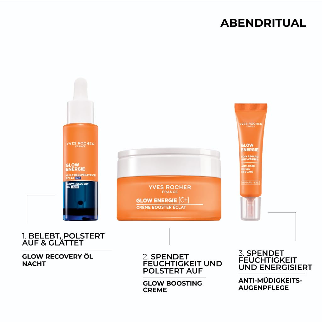 Yves Rocher Glow Énergie [C+] Set – Serum 30ml + Tagescreme 50ml + Nachtöl 30ml – Mit Vitamin C & Kapuzinerkresse – Für Strahlende, Geglättete Haut – Glow Gesichtspflege