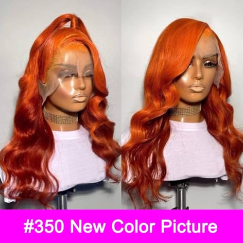 Image of 30 Inch Lace Front Wig Human Hair Pre Plucked 13X4 Ginger Orange Body Wave Human Hair Wigs for Black Women HD Lace Frontal Wig 180% Density