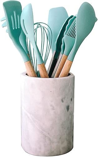 Juego de utensilios de cocina, utensilios de cocina de silicona con mango multifunción de madera, cucharón batidor de huevos