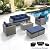 wudipatio 6 Pieces Outdoor Patio Furniture Sets with Furniture Cover, PE Rattan Wicker Patio Conversation Set with Tea Table (Royal Blue, Rattan Storage Table)