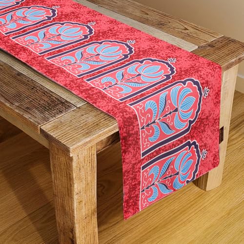 Image of HOMADORN Premium Digital Printed Table Runner - Double Layered Durable Fabric, Elegant Dining & Coffee Table Decoration, Fade-Resistant Prints, Easy Care (13x72 Inches ( 6 Seater), Floral Fiesta)