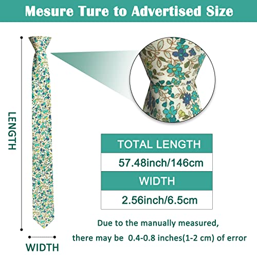 Image of Mantieqingway Men Skinny Tie Cotton Floral Necktie for Wedding Groomsmen Tie