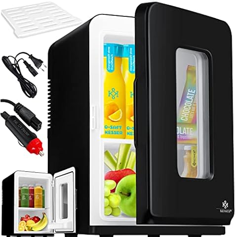 KESSER® 2in1 Mini Kühlschrank Kühlbox 15 Liter Kühl und Heizfunktion Tragbarer AC DC 220-240V/12V Steckdose und Zigarettenanzünder Warmhaltebox Mini-Thermobox Auto Büros Zimmer Camping Garten Schwarz Cover