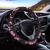 Brosoneto Cherry Blossom Car Steering Wheel Cover, 15 inch Universal Steering Wheel Cover with Anti-Slip, Car Steering Wheel Protector