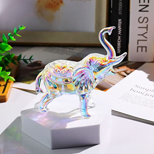 Image of YWHL Iridescent Glass Elephant Gifts for Women, Crystal Elephant Figurine