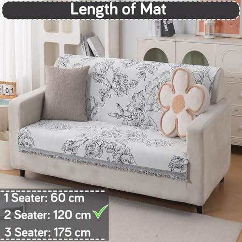 Image of HOKIPO Serene Abode Sofa Cover 2 Seater, 180x120 cm, White Rose Garden