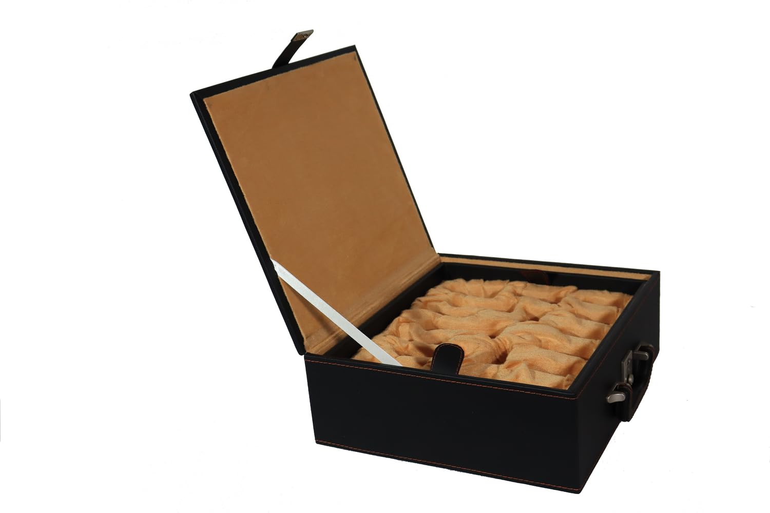 Boîte rangement pièces échecs similicuir coffret noir grand Roi