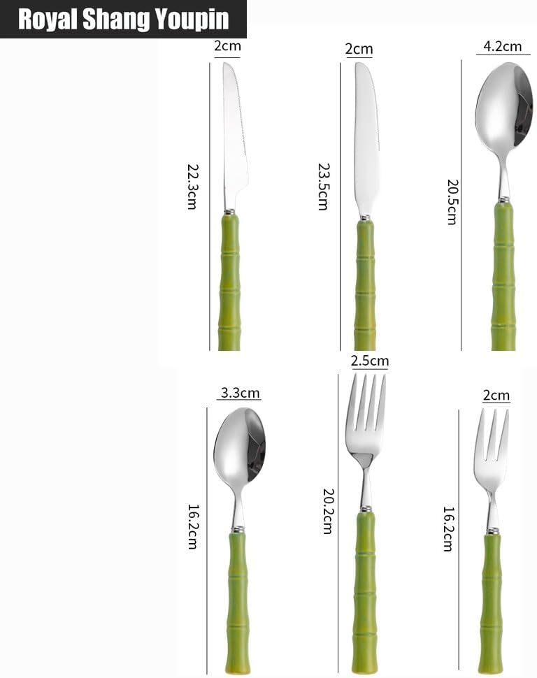 Creative Ceramic Bamboo Joint Handle Kitchen Stainless Steel Silverware Tableware Flatware Cutlery Set Steak Knife Fork Spoon Teaspoon (B,5 pieces)