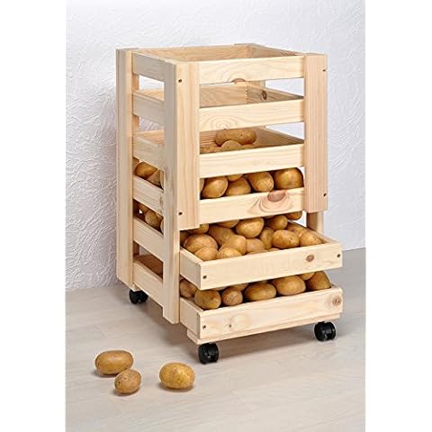 Stapelhorde Obsthorde Obstregal Kartoffelkiste Kartoffelhorde Aufbewahrungskiste Vorratskiste aus Kiefernholz mit 4 Rollen Cover